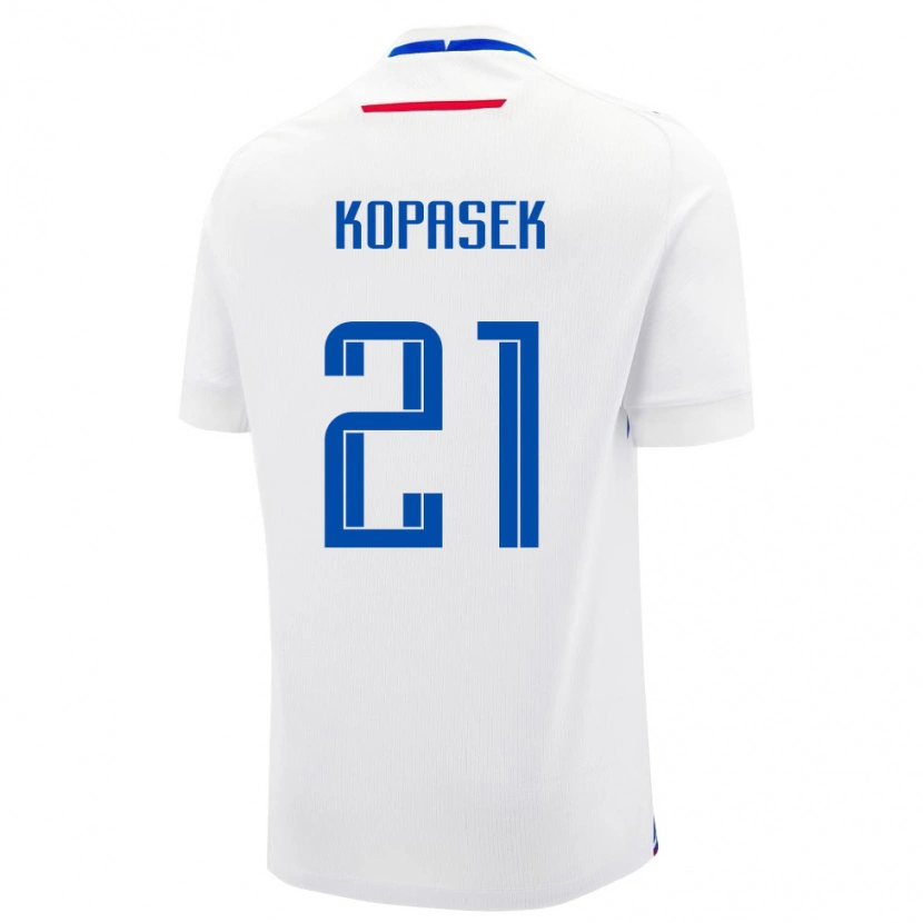 Danxen Mujer Camiseta Eslovaquia Samuel Kopasek #21 Blanco Azul 2ª Equipación 26-28 La Camisa