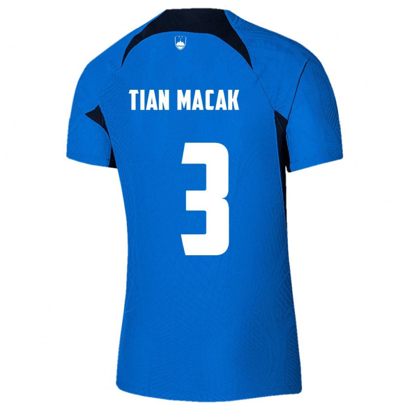 Danxen Mujer Camiseta Eslovenia Tian Macak #3 Azul Blanco 2ª Equipación 26-28 La Camisa