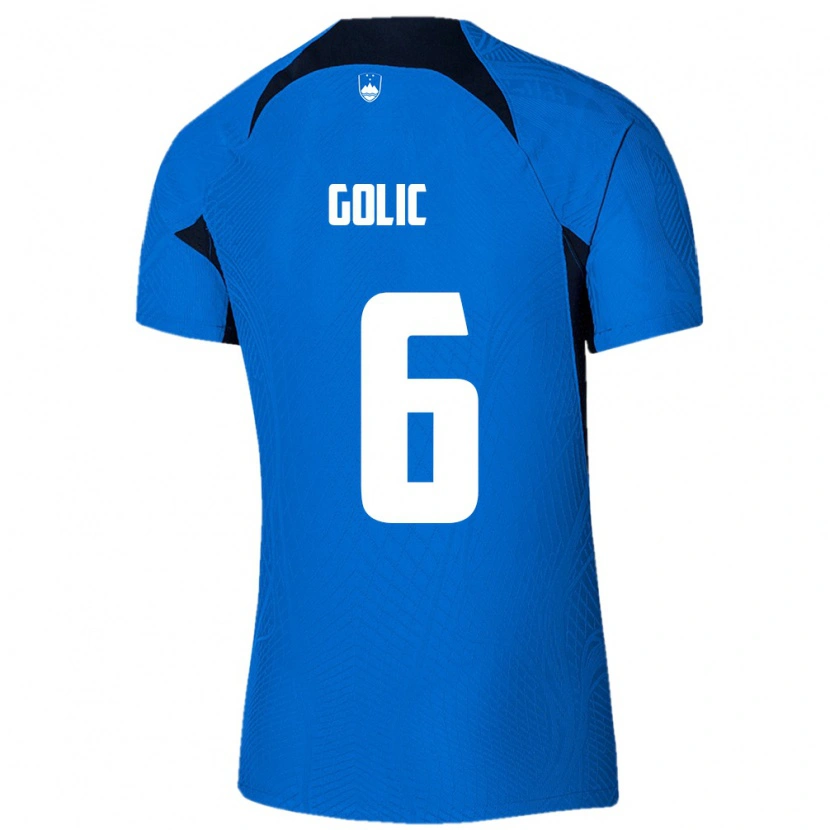 Danxen Mujer Camiseta Eslovenia Lovro Golic #6 Azul Blanco 2ª Equipación 26-28 La Camisa