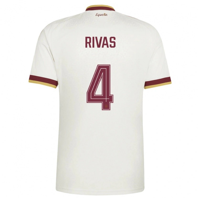 Danxen Mujer Camiseta España Mario Rivas #4 Marfil Borgoña 2ª Equipación 26-28 La Camisa