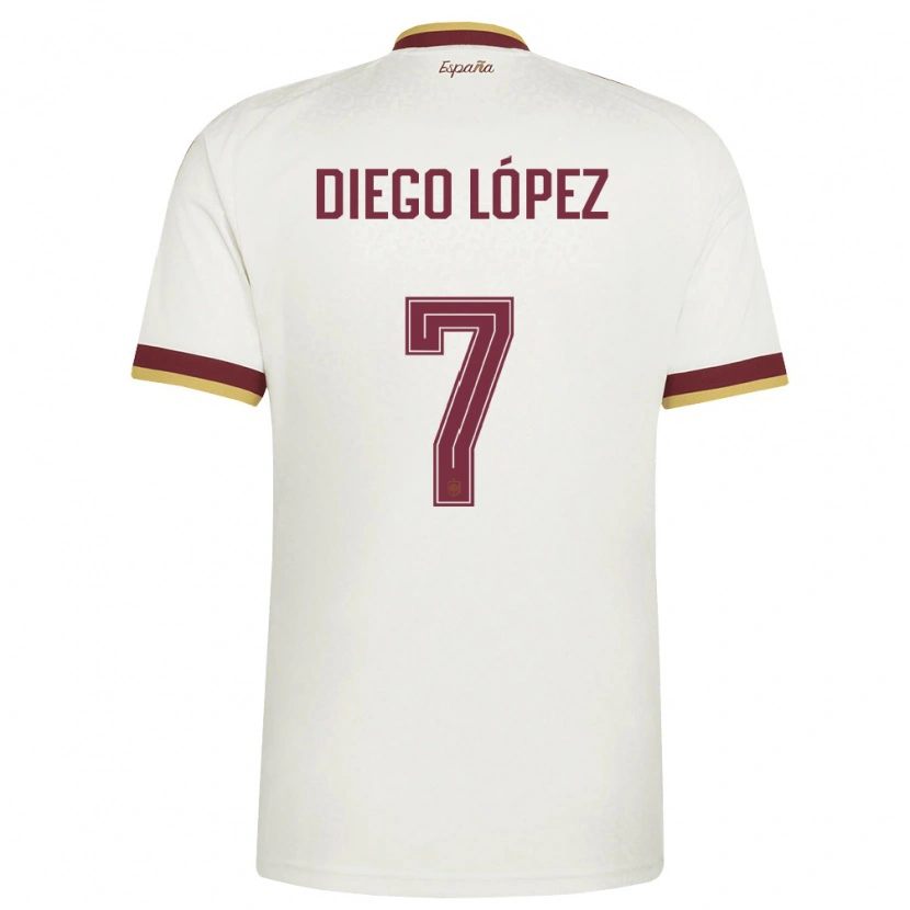 Danxen Mujer Camiseta España Diego López #7 Marfil Borgoña 2ª Equipación 26-28 La Camisa