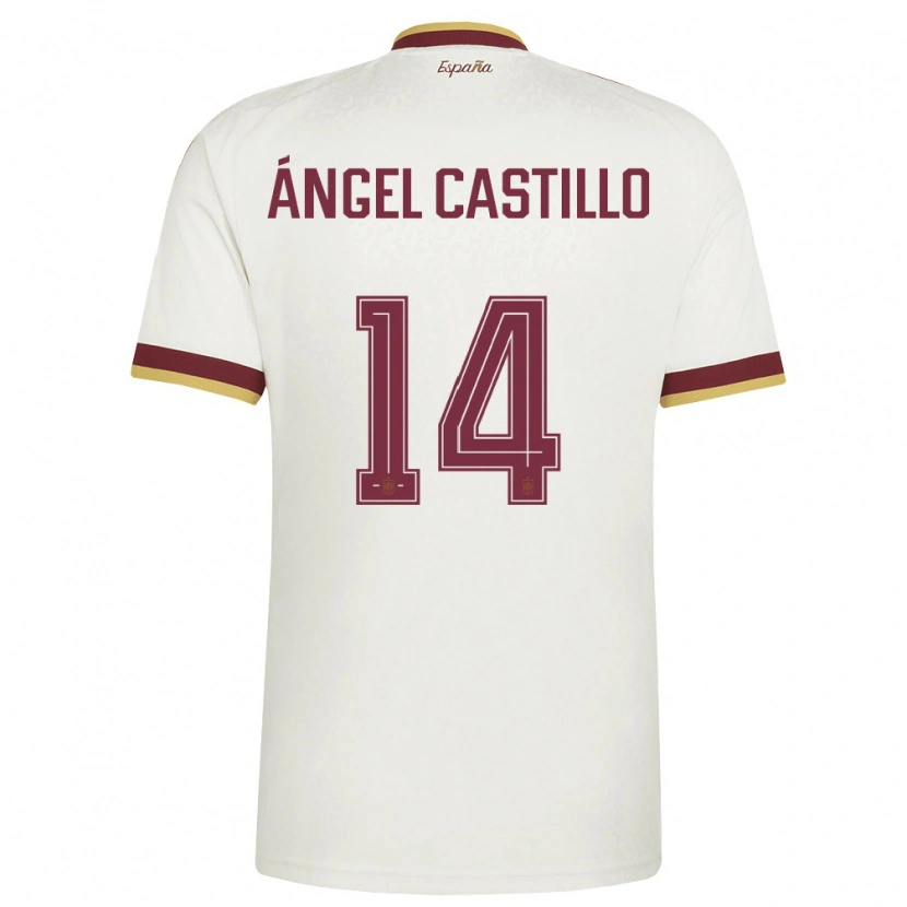 Danxen Mujer Camiseta España Manuel Ángel Castillo #14 Marfil Borgoña 2ª Equipación 26-28 La Camisa