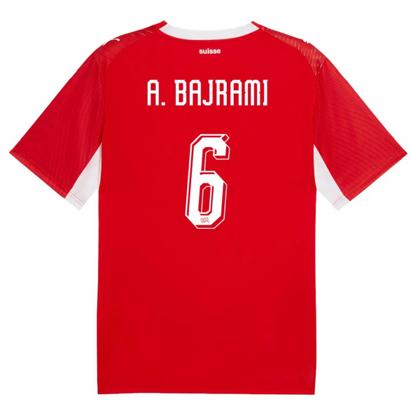 Danxen Niño Camiseta Suiza Adrian Bajrami #6 Rojo Blanco 1ª Equipación 26-28 La Camisa