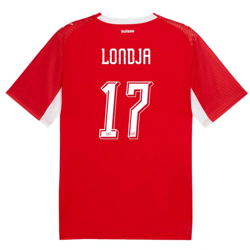 Danxen Niño Camiseta Suiza Ruben Londja #17 Rojo Blanco 1ª Equipación 26-28 La Camisa