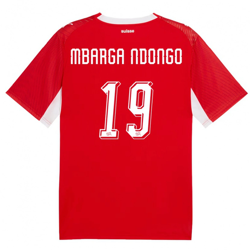 Danxen Niño Camiseta Suiza Ernest Mbarga Ndongo #19 Rojo Blanco 1ª Equipación 26-28 La Camisa