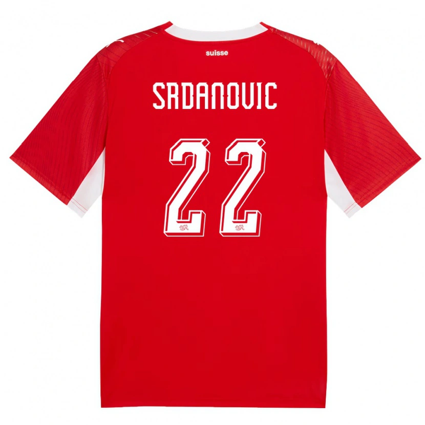 Danxen Niño Camiseta Suiza Loun Srdanovic #22 Rojo Blanco 1ª Equipación 26-28 La Camisa
