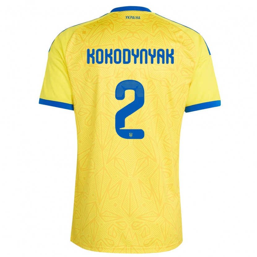 Danxen Niño Camiseta Ucrania Yuriy Kokodynyak #2 Amarillo Azul 1ª Equipación 26-28 La Camisa