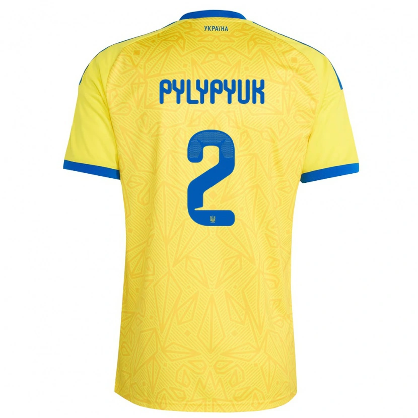 Danxen Niño Camiseta Ucrania Oleg Pylypyuk #2 Amarillo Azul 1ª Equipación 26-28 La Camisa