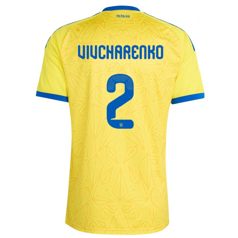 Danxen Niño Camiseta Ucrania Kostyantyn Vivcharenko #2 Amarillo Azul 1ª Equipación 26-28 La Camisa