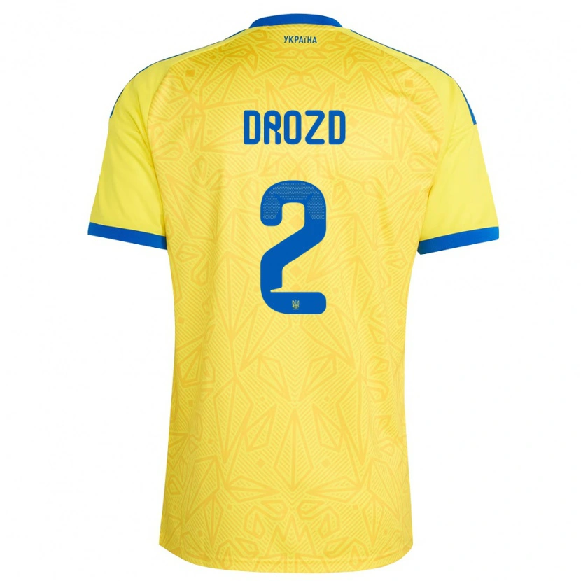 Danxen Niño Camiseta Ucrania Anton Drozd #2 Amarillo Azul 1ª Equipación 26-28 La Camisa