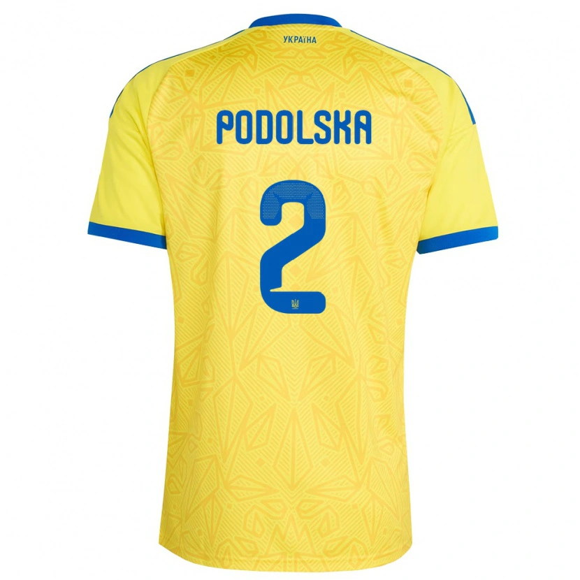 Danxen Niño Camiseta Ucrania Iryna Podolska #2 Amarillo Azul 1ª Equipación 26-28 La Camisa