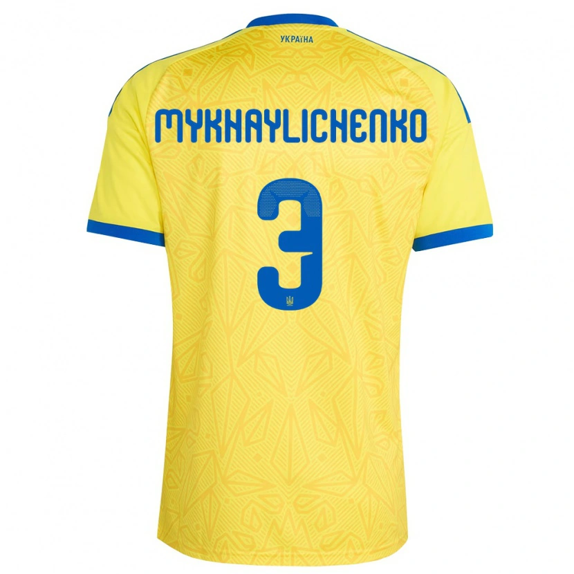 Danxen Niño Camiseta Ucrania Bogdan Mykhaylichenko #3 Amarillo Azul 1ª Equipación 26-28 La Camisa