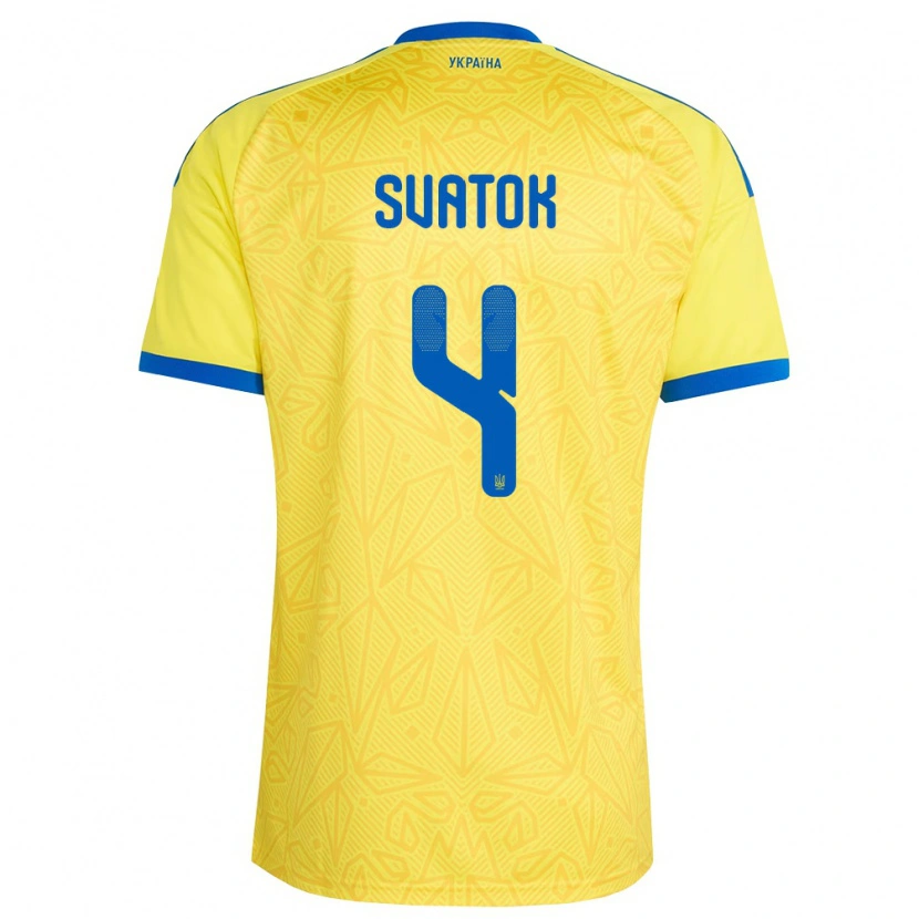 Danxen Niño Camiseta Ucrania Oleksandr Svatok #4 Amarillo Azul 1ª Equipación 26-28 La Camisa