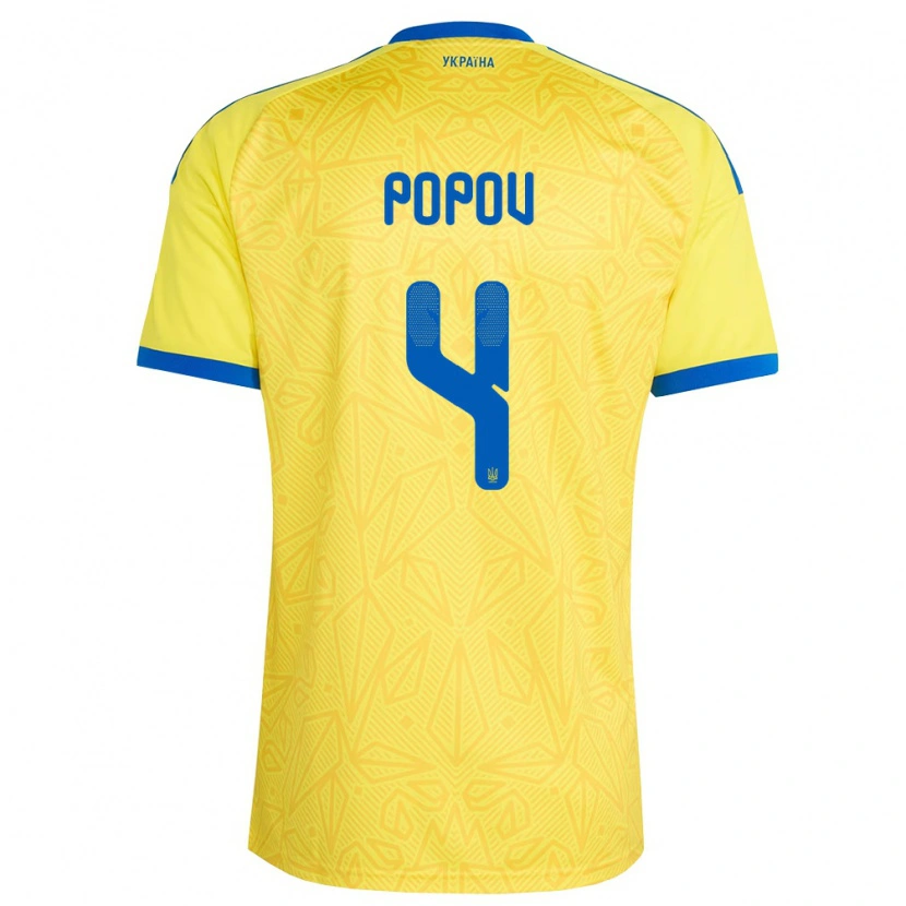 Danxen Niño Camiseta Ucrania Denys Popov #4 Amarillo Azul 1ª Equipación 26-28 La Camisa