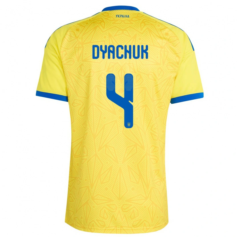 Danxen Niño Camiseta Ucrania Maksym Dyachuk #4 Amarillo Azul 1ª Equipación 26-28 La Camisa
