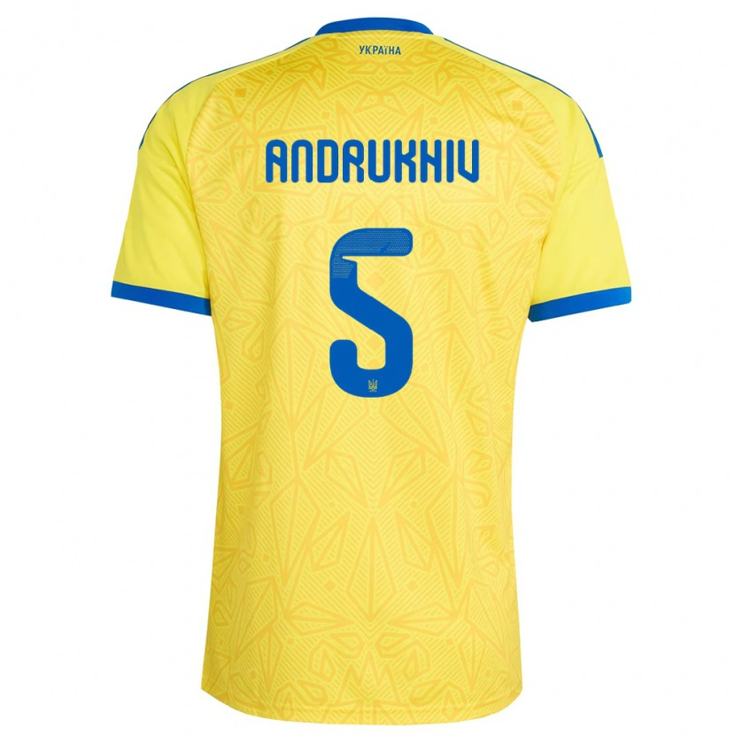 Danxen Niño Camiseta Ucrania Veronika Andrukhiv #5 Amarillo Azul 1ª Equipación 26-28 La Camisa