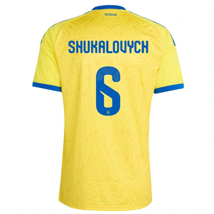 Danxen Niño Camiseta Ucrania Stanislav Shukalovych #6 Amarillo Azul 1ª Equipación 26-28 La Camisa
