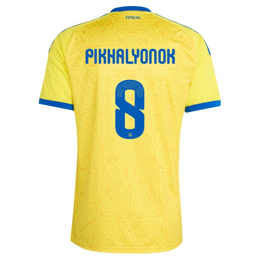Danxen Niño Camiseta Ucrania Oleksandr Pikhalyonok #8 Amarillo Azul 1ª Equipación 26-28 La Camisa