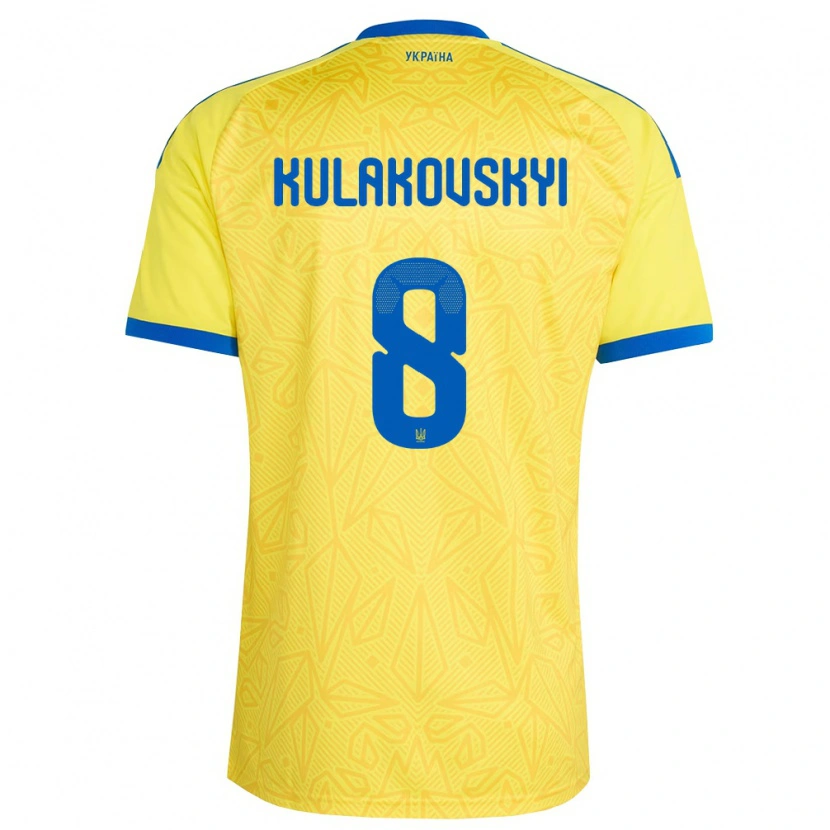 Danxen Niño Camiseta Ucrania Artem Kulakovskyi #8 Amarillo Azul 1ª Equipación 26-28 La Camisa