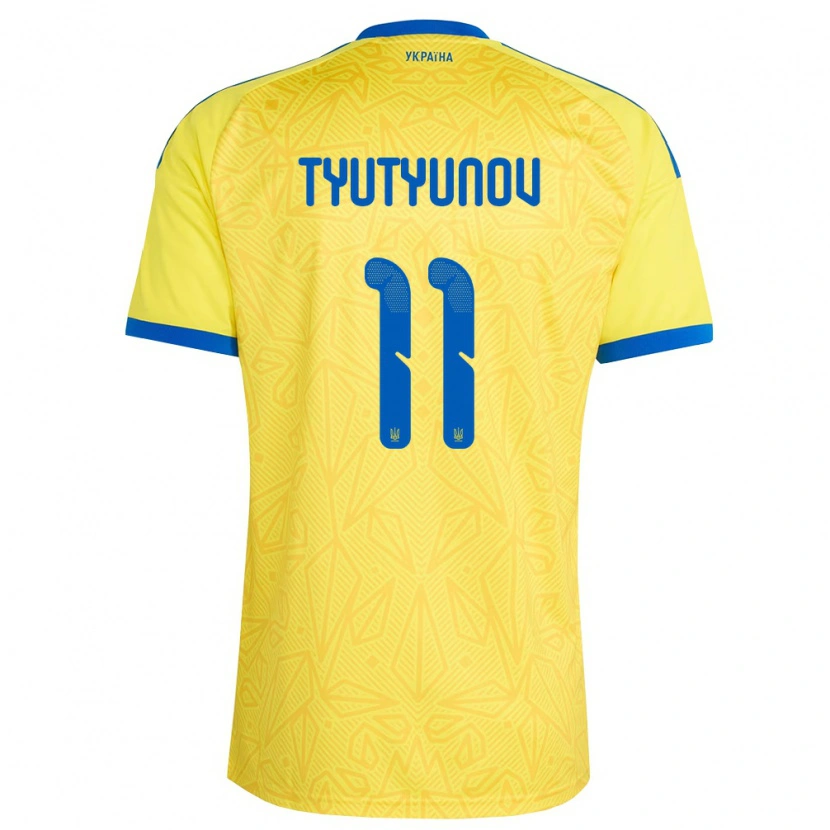 Danxen Niño Camiseta Ucrania Vladyslav Tyutyunov #11 Amarillo Azul 1ª Equipación 26-28 La Camisa