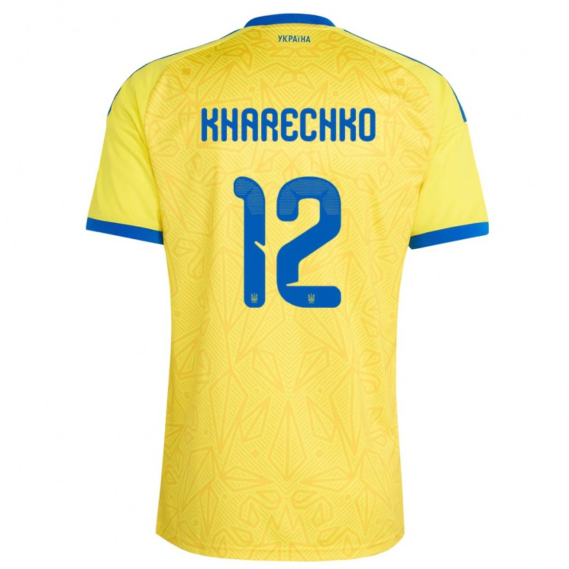 Danxen Niño Camiseta Ucrania Oleksandr Kharechko #12 Amarillo Azul 1ª Equipación 26-28 La Camisa