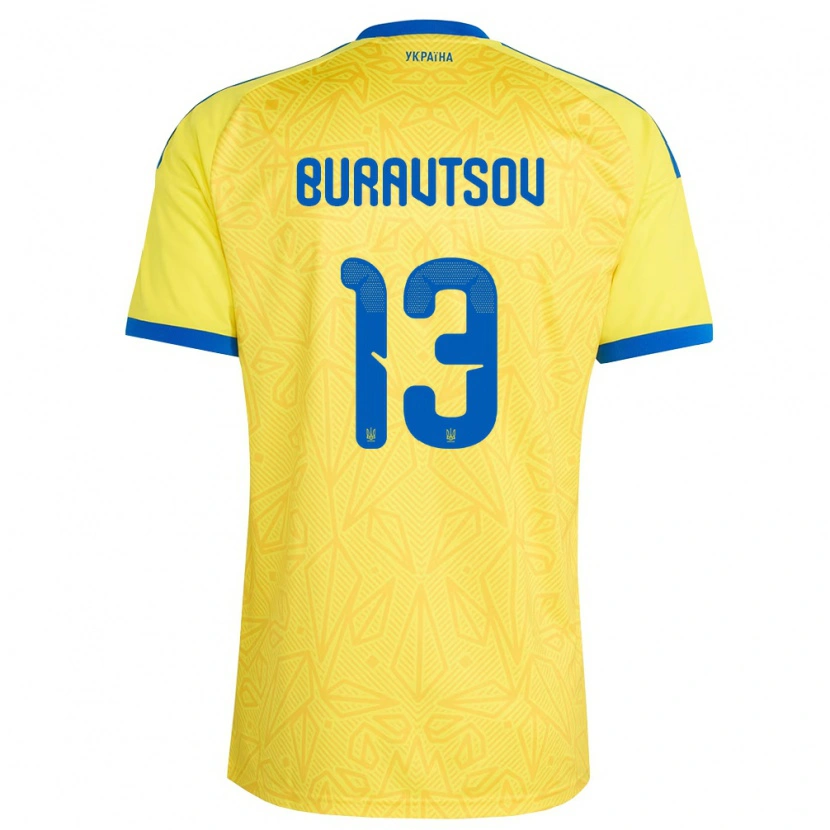 Danxen Niño Camiseta Ucrania Yaroslav Buravtsov #13 Amarillo Azul 1ª Equipación 26-28 La Camisa