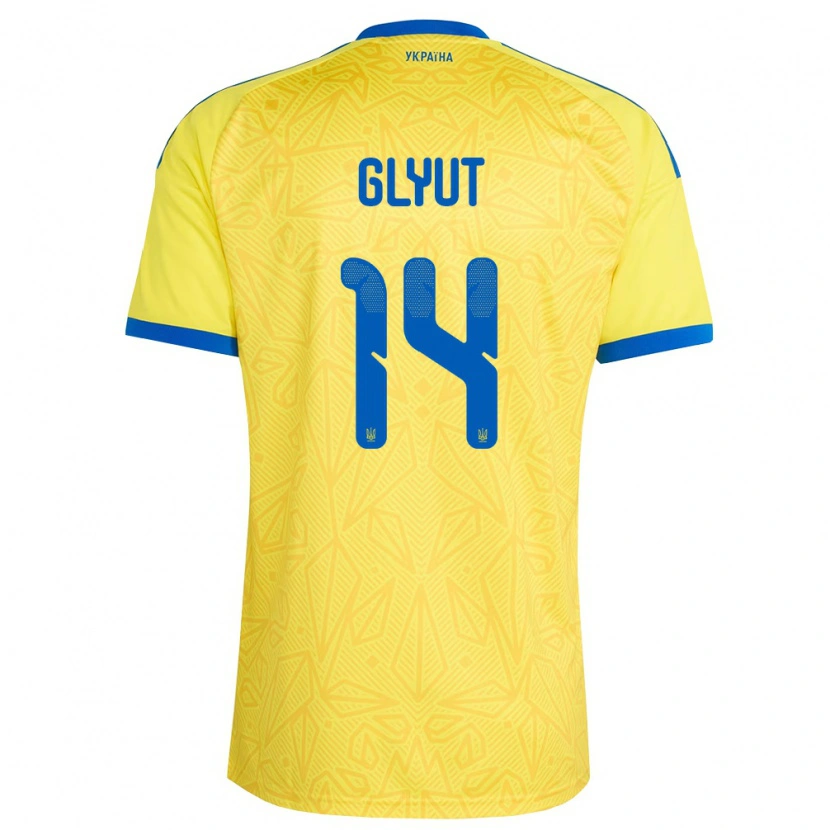 Danxen Niño Camiseta Ucrania Vitaliy Glyut #14 Amarillo Azul 1ª Equipación 26-28 La Camisa
