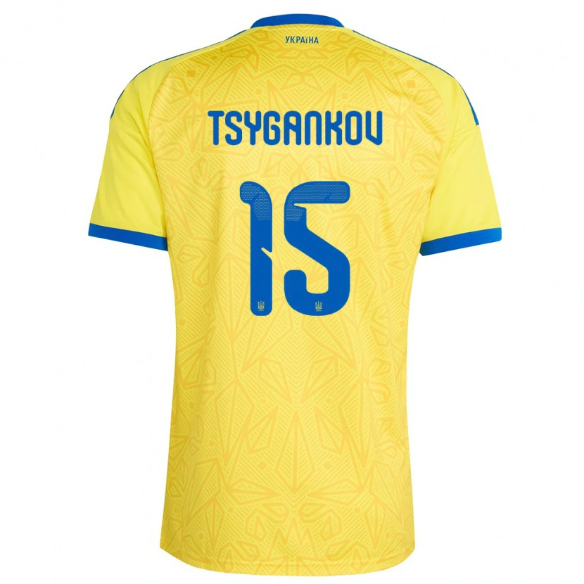 Danxen Niño Camiseta Ucrania Viktor Tsygankov #15 Amarillo Azul 1ª Equipación 26-28 La Camisa