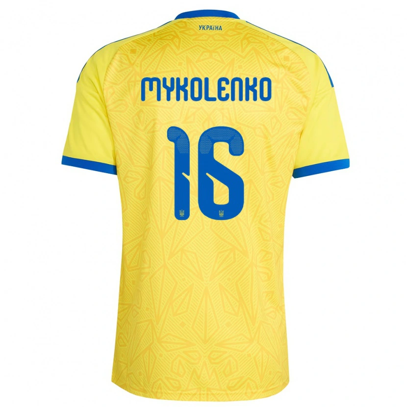 Danxen Niño Camiseta Ucrania Vitaliy Mykolenko #16 Amarillo Azul 1ª Equipación 26-28 La Camisa