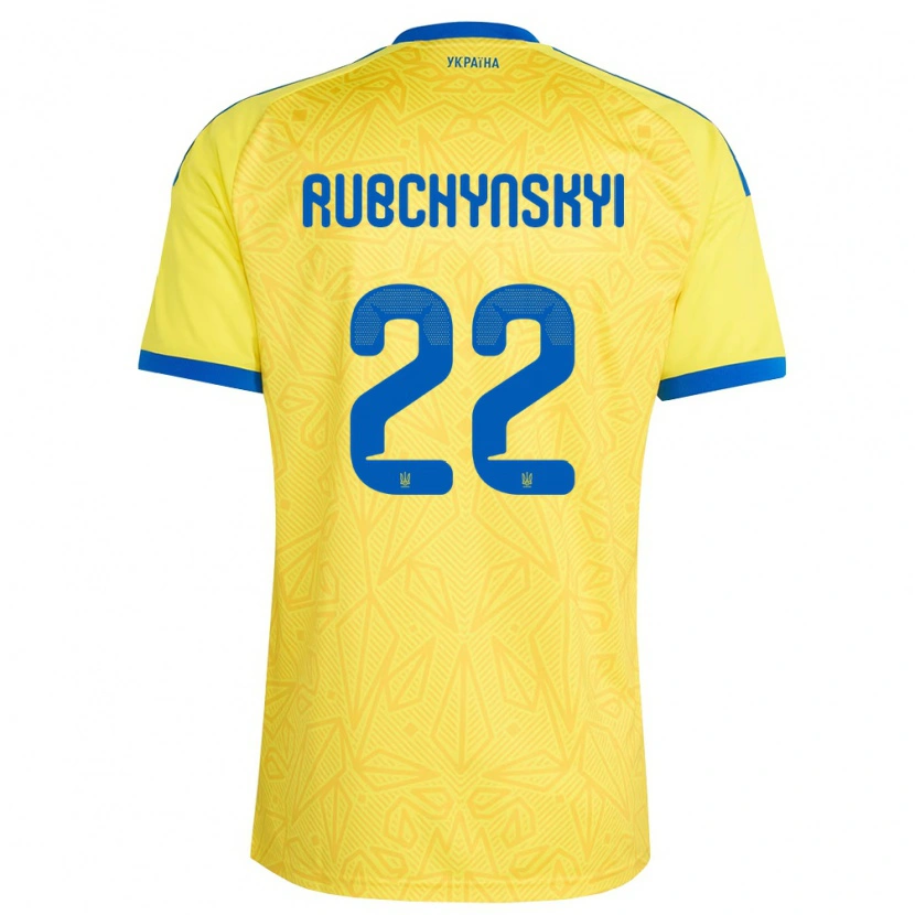 Danxen Niño Camiseta Ucrania Valentyn Rubchynskyi #22 Amarillo Azul 1ª Equipación 26-28 La Camisa