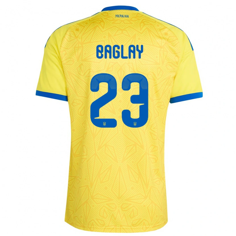 Danxen Niño Camiseta Ucrania Rostyslav Baglay #23 Amarillo Azul 1ª Equipación 26-28 La Camisa