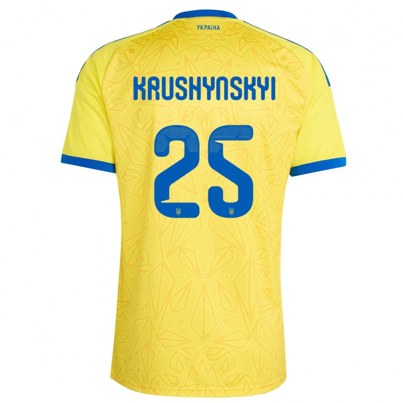 Danxen Niño Camiseta Ucrania Borys Krushynskyi #25 Amarillo Azul 1ª Equipación 26-28 La Camisa