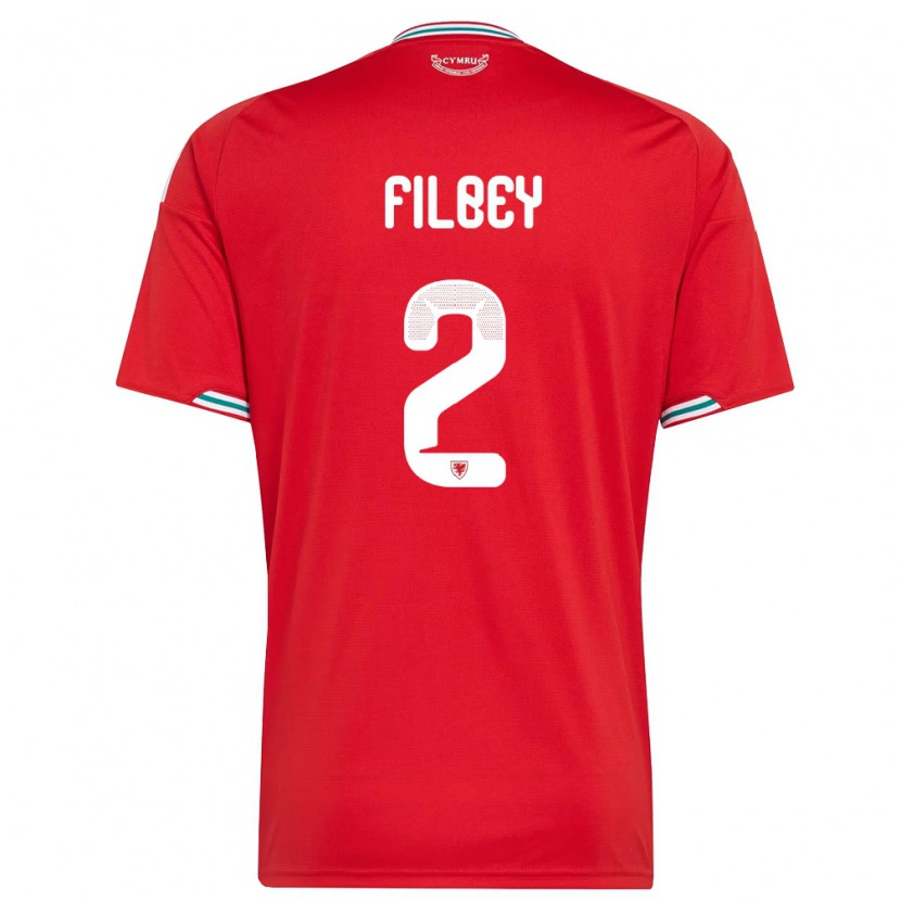 Danxen Niño Camiseta Gales Anna Filbey #2 Rojo Blanco Verde 1ª Equipación 26-28 La Camisa