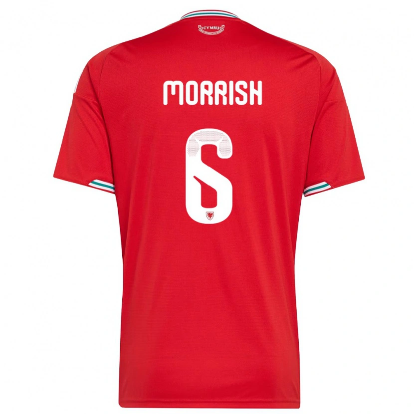 Danxen Niño Camiseta Gales Rhys Morrish #6 Rojo Blanco Verde 1ª Equipación 26-28 La Camisa