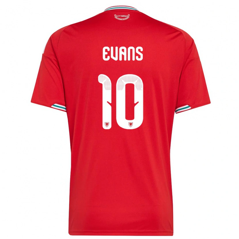 Danxen Niño Camiseta Gales Gruffydd Evans #10 Rojo Blanco Verde 1ª Equipación 26-28 La Camisa