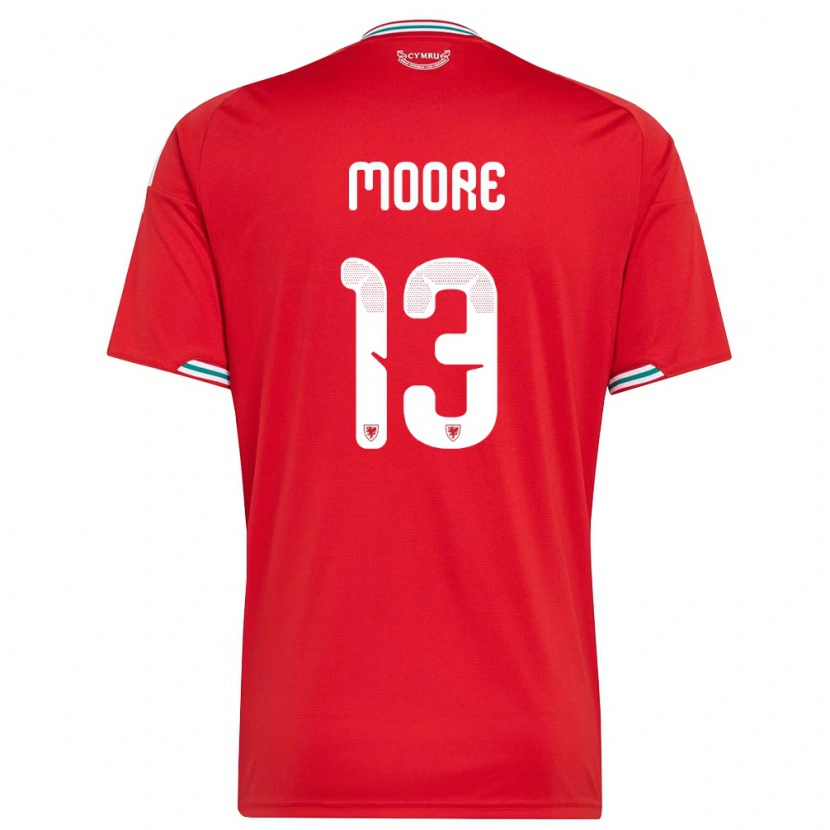Danxen Niño Camiseta Gales Kieffer Moore #13 Rojo Blanco Verde 1ª Equipación 26-28 La Camisa