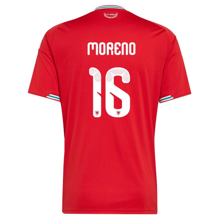Danxen Niño Camiseta Gales Paul Moreno #16 Rojo Blanco Verde 1ª Equipación 26-28 La Camisa