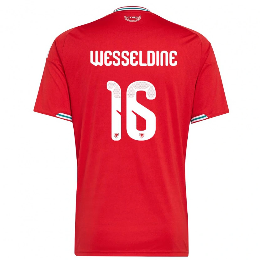 Danxen Niño Camiseta Gales Charlie Wesseldine #16 Rojo Blanco Verde 1ª Equipación 26-28 La Camisa