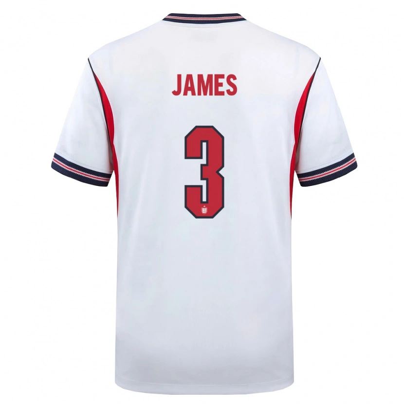 Danxen Niño Camiseta Inglaterra Reece James #3 Blanco Marino Rojo 1ª Equipación 26-28 La Camisa