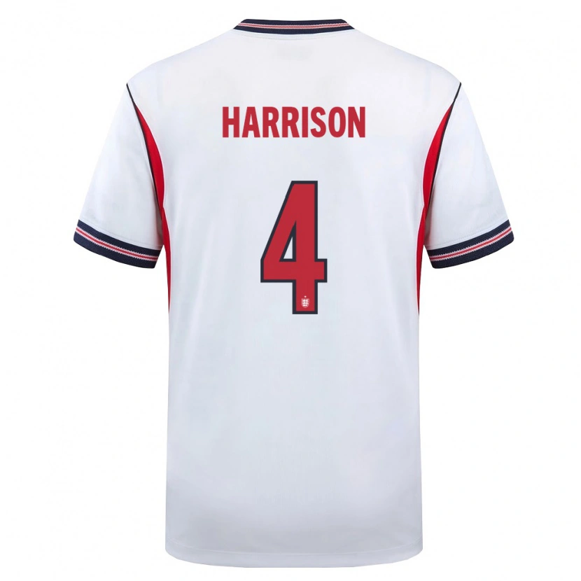 Danxen Niño Camiseta Inglaterra Ollie Harrison #4 Blanco Marino Rojo 1ª Equipación 26-28 La Camisa