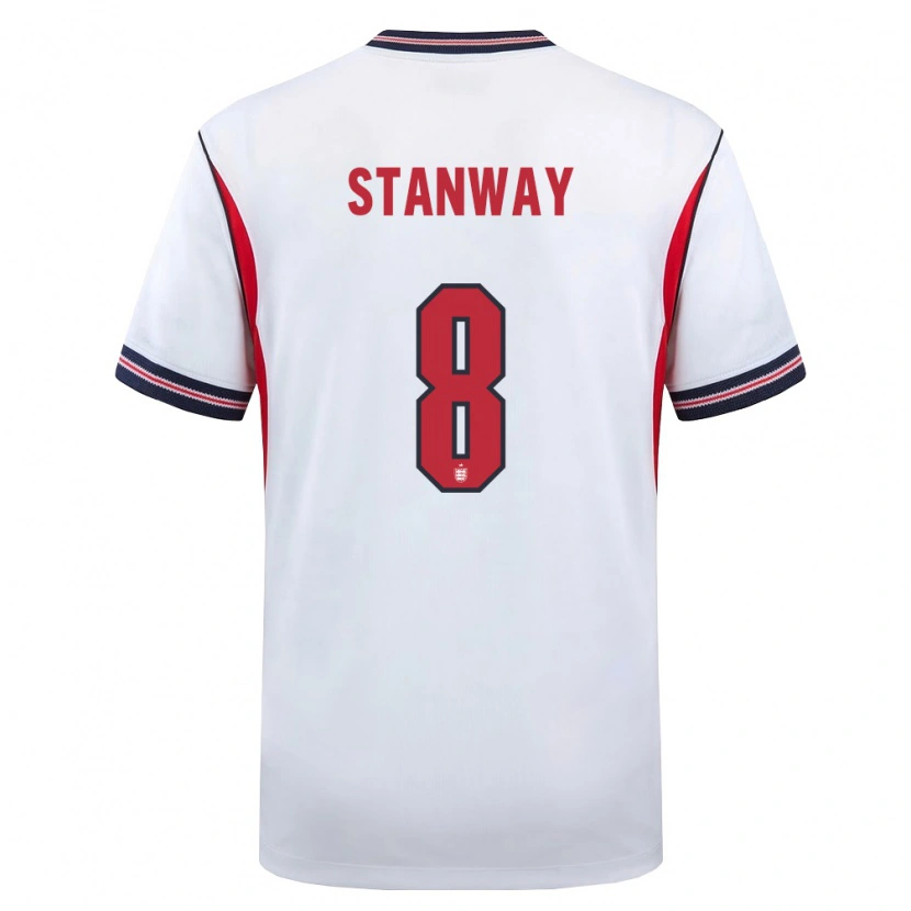 Danxen Niño Camiseta Inglaterra Georgia Stanway #8 Blanco Marino Rojo 1ª Equipación 26-28 La Camisa
