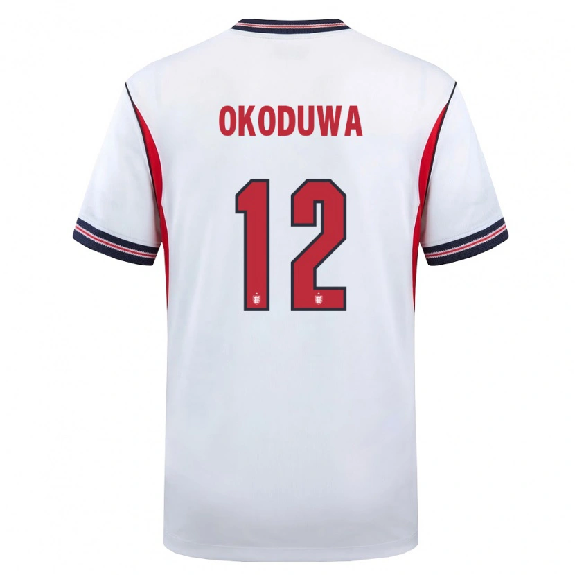 Danxen Niño Camiseta Inglaterra Wesley Okoduwa #12 Blanco Marino Rojo 1ª Equipación 26-28 La Camisa