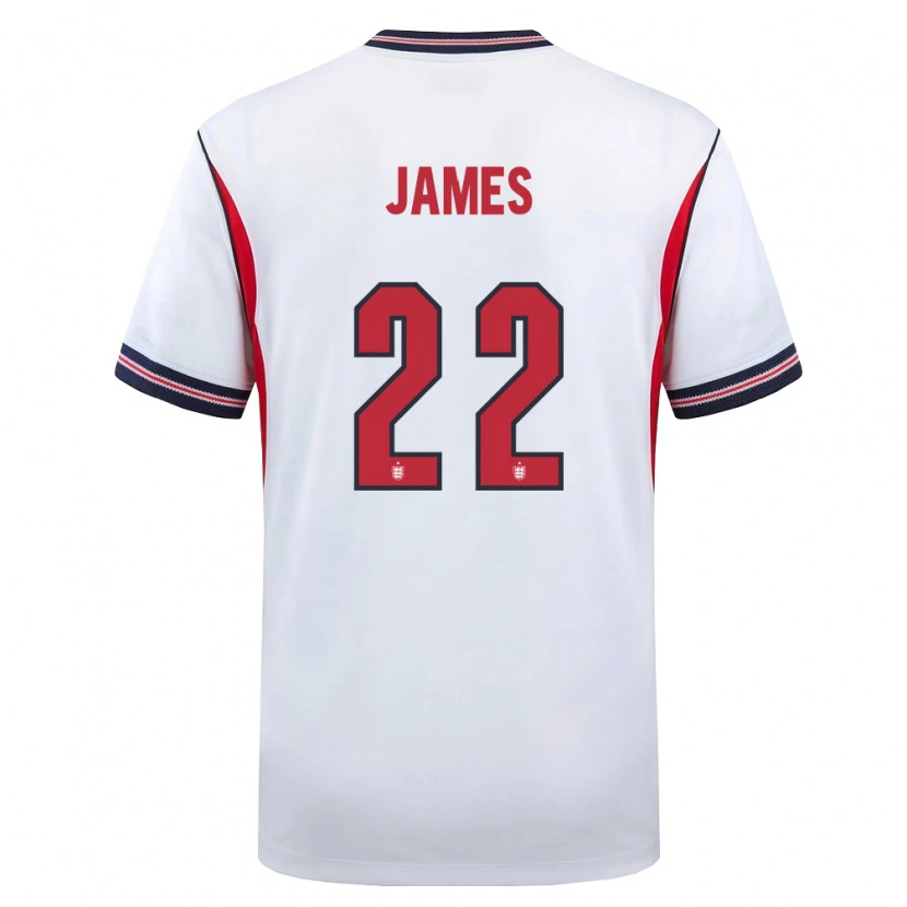 Danxen Niño Camiseta Inglaterra Lauren James #22 Blanco Marino Rojo 1ª Equipación 26-28 La Camisa
