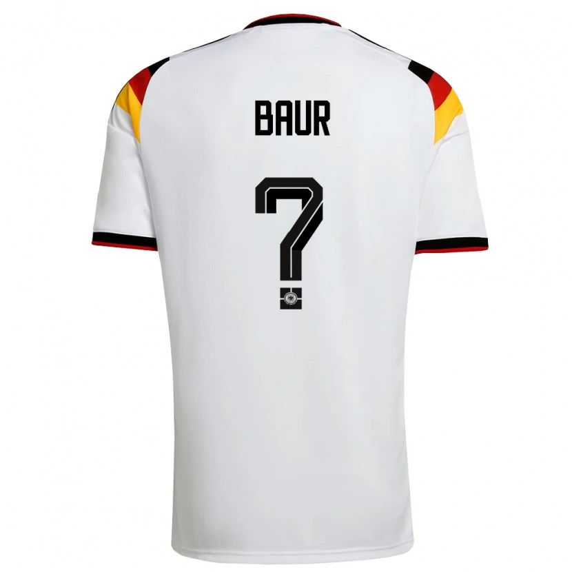 Danxen Niño Camiseta Alemania Mika Baur #0 Blanco Negro Rojo 1ª Equipación 26-28 La Camisa