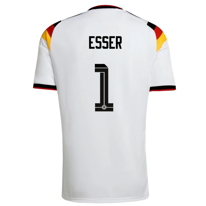 Danxen Niño Camiseta Alemania Jacob Esser #1 Blanco Negro Rojo 1ª Equipación 26-28 La Camisa