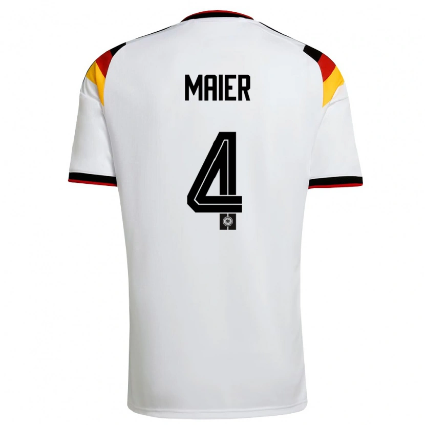 Danxen Niño Camiseta Alemania Leonie Maier #4 Blanco Negro Rojo 1ª Equipación 26-28 La Camisa