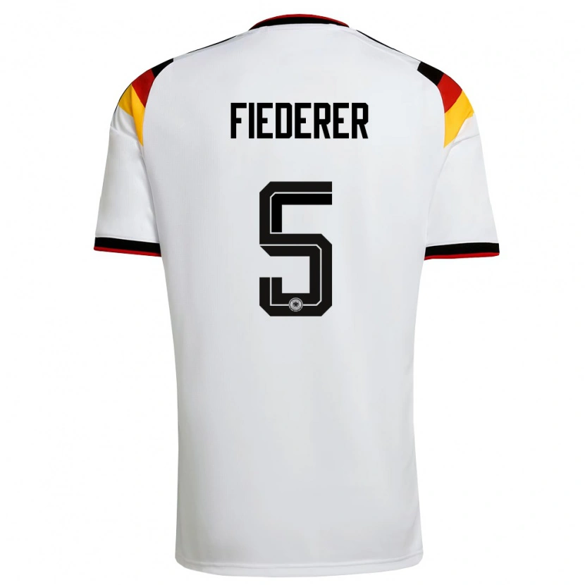 Danxen Niño Camiseta Alemania Tom Fiederer #5 Blanco Negro Rojo 1ª Equipación 26-28 La Camisa