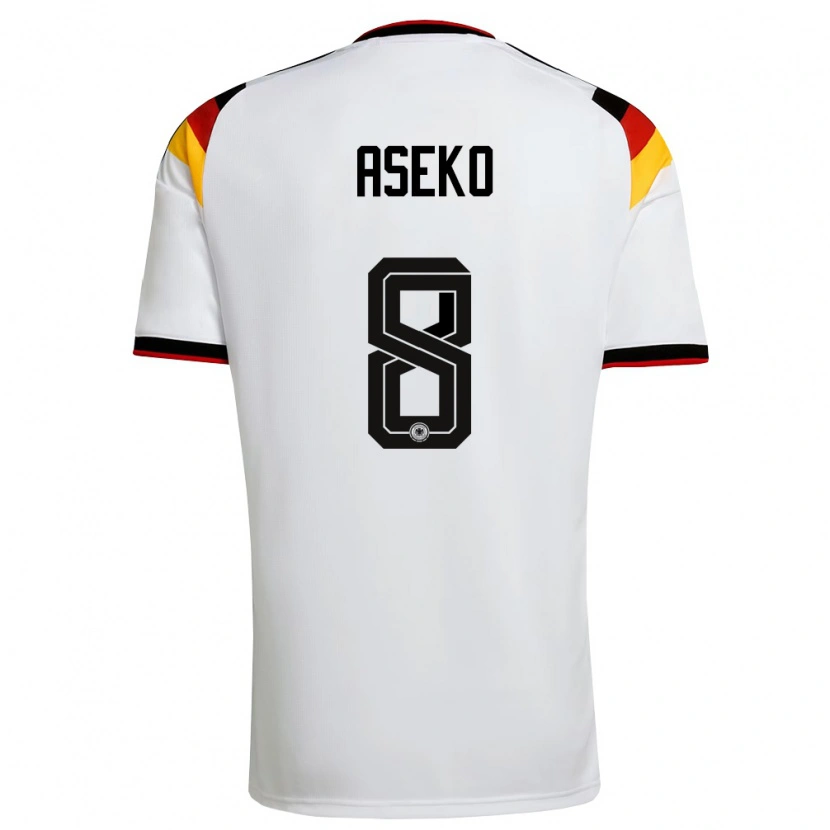 Danxen Niño Camiseta Alemania Noel Aseko #8 Blanco Negro Rojo 1ª Equipación 26-28 La Camisa