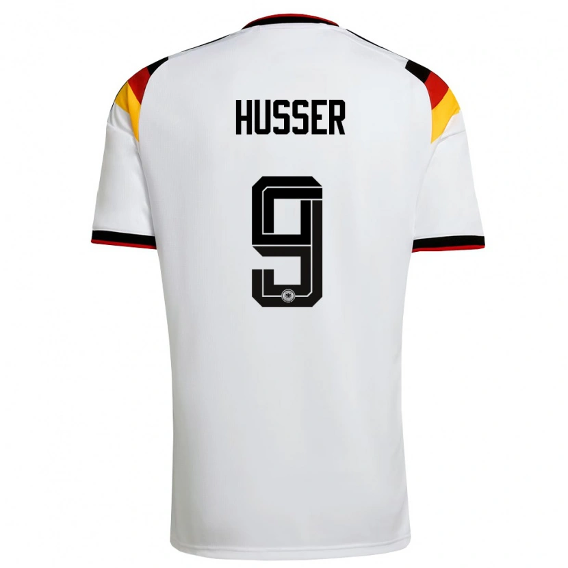 Danxen Niño Camiseta Alemania Denis Husser #9 Blanco Negro Rojo 1ª Equipación 26-28 La Camisa