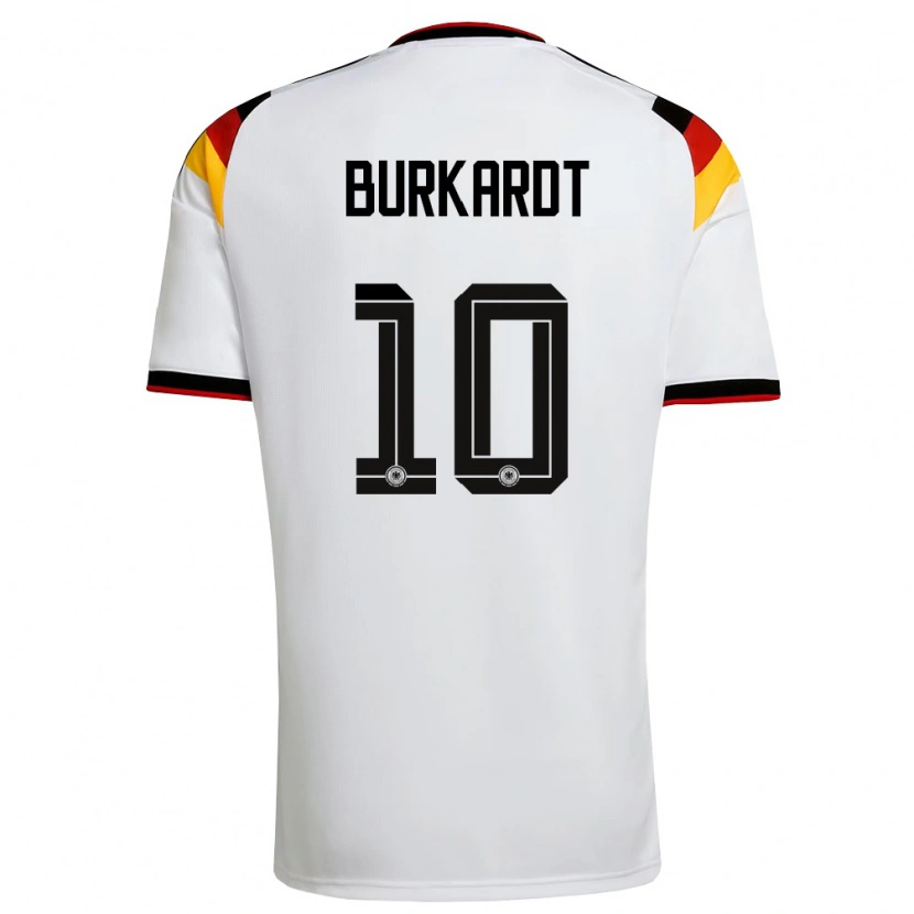 Danxen Niño Camiseta Alemania Jonathan Burkardt #10 Blanco Negro Rojo 1ª Equipación 26-28 La Camisa